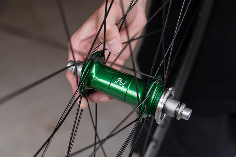 H PLUS SON AT-25(HLH) × PHILWOOD LOW FLANGE TRACK HUB (GREEN) Custom Wheel  F/R Set 【USED】